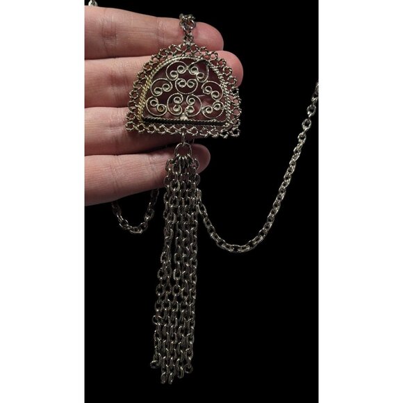 Vintage Etruscan Style Filigree Pendant And Tassel Necklace - Picture 6 of 7